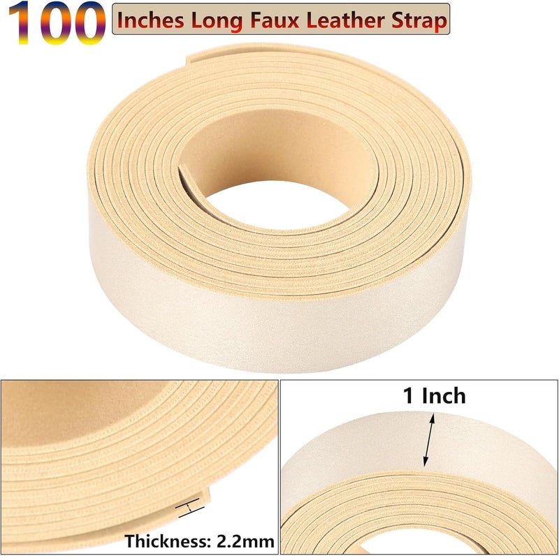 picheng Faux Leather Strap: 1 Inch Wide 100 Inches Long Leather Strips Soft Leather for DIY Craft Projects Leather Belt Strap Pet Collars Traction Ropes Tooling (Pearl Gold) - Image 2